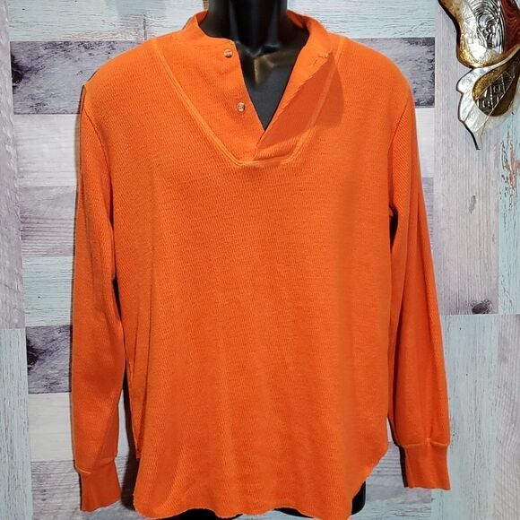 Munsingwear Men's Sz M Orange Thermal Weave Henley Shirt - Picture 1 of 5